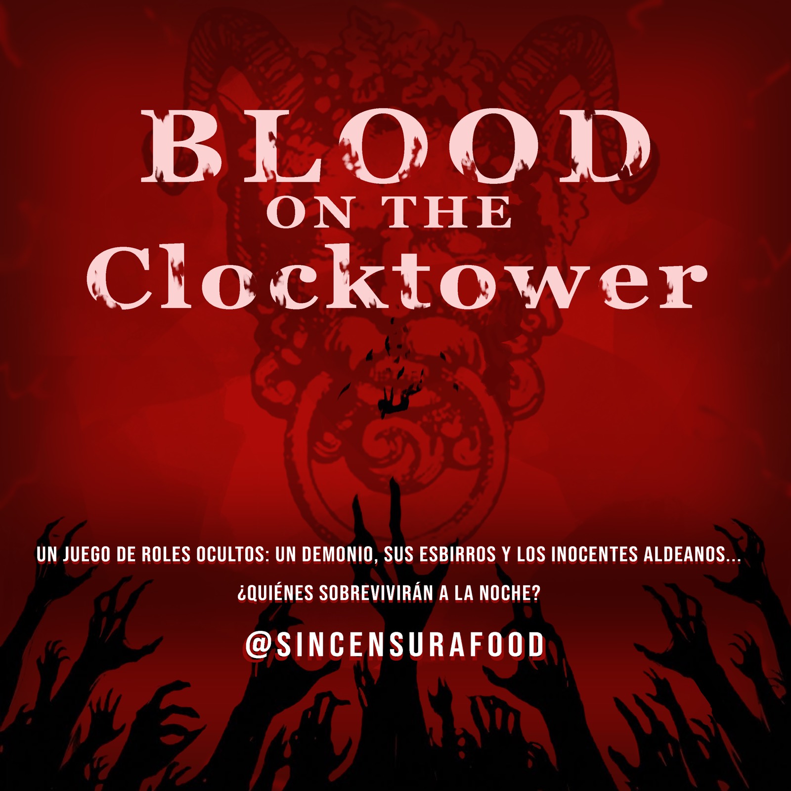 Afiche de la noche de roles ocultos con Blood on the Clocktower