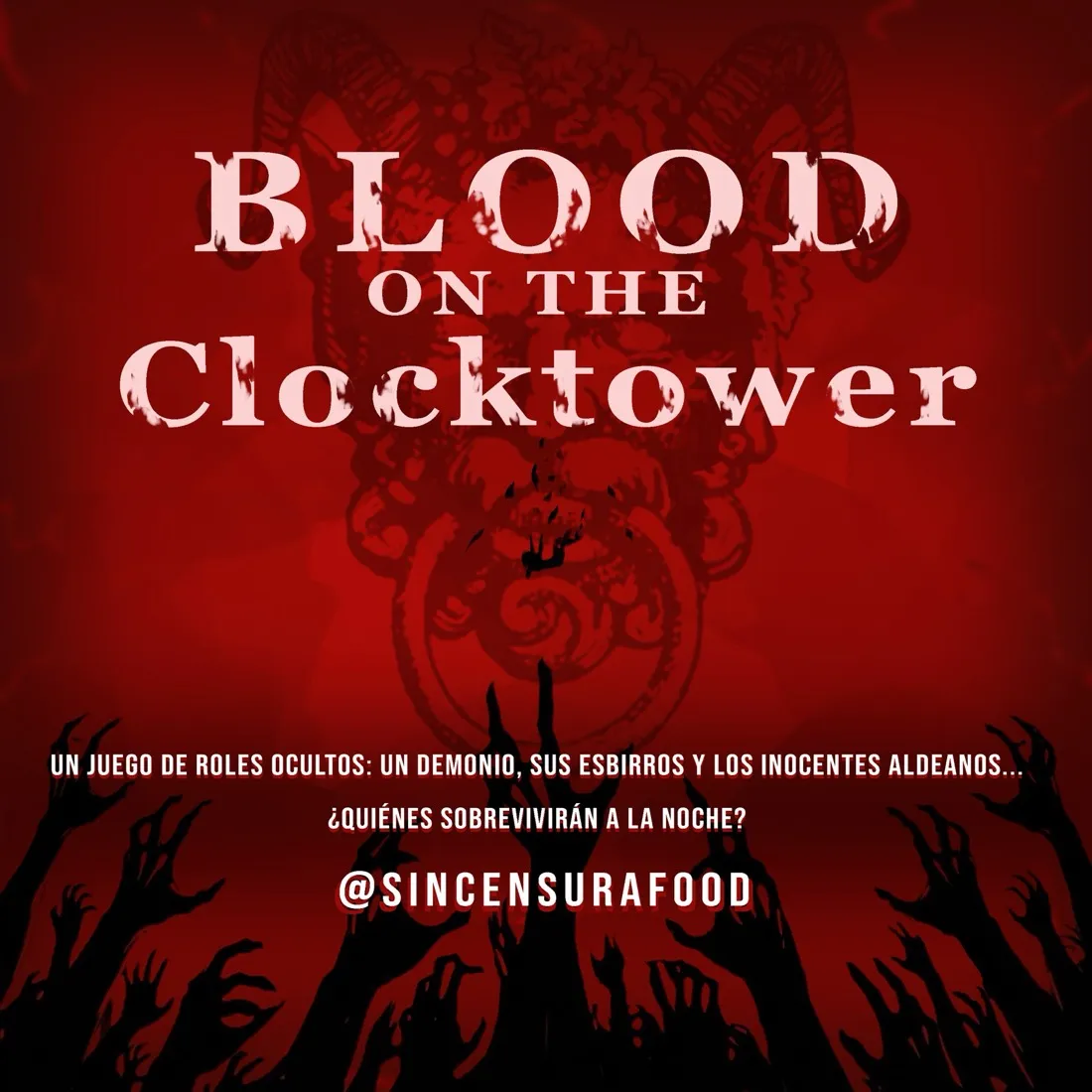 Afiche de la noche de roles ocultos con Blood on the Clocktower